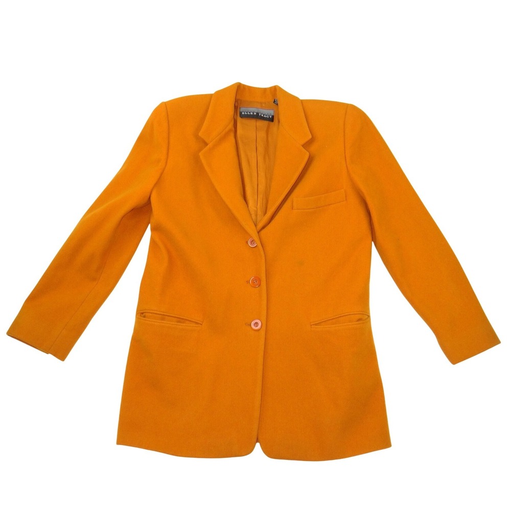 Linda Allard Ellen Tracy Mustard Yellow Wool Cashmere Blazer Jacket Size 6
